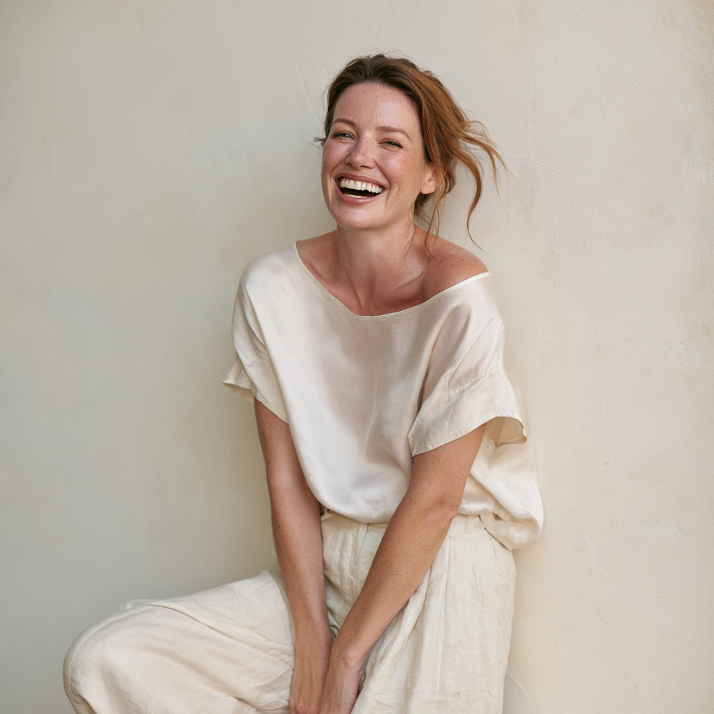 Woman laughing with a bright, natural smile