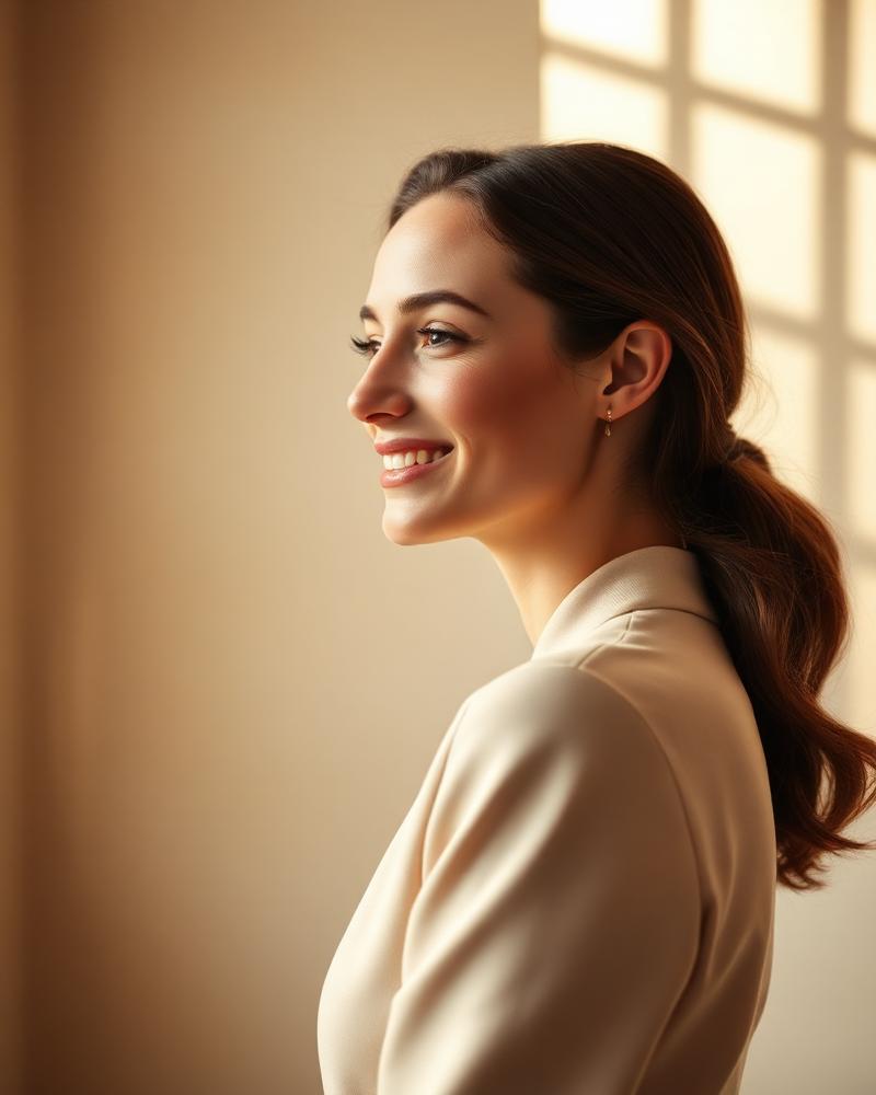 Elegant profile with balanced smile proportion
